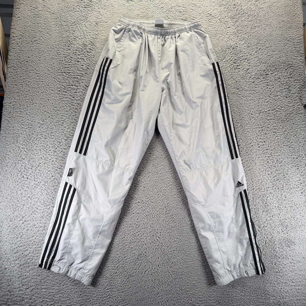 Vintage Adidas Pant Men's M Gray Track 3 Stripes Straight Leg Running Workout